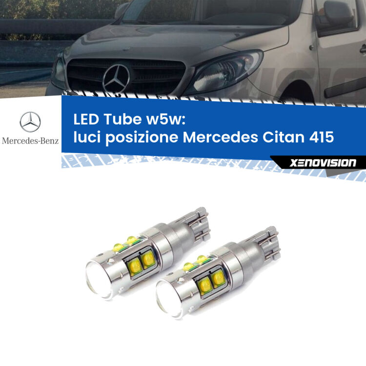 0 Luci posizione LED W5W Mercedes Citan 415 2012in poi W5W Tube <strong>Luci posizione LED 6000k per Mercedes Citan</strong> 415 2012in poi. Lampadine <strong>W5W</strong> canbus modello Tube, luce bianco lunare, lunga durata e compatibilità.