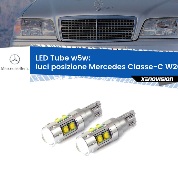 0 Luci posizione LED W5W Mercedes Classe-C W202 1993-2000 W5W Tube <strong>Luci posizione LED 6000k per Mercedes Classe-C</strong> W202 1993-2000. Lampadine <strong>W5W</strong> canbus modello Tube, luce bianco lunare, lunga durata e compatibilità.