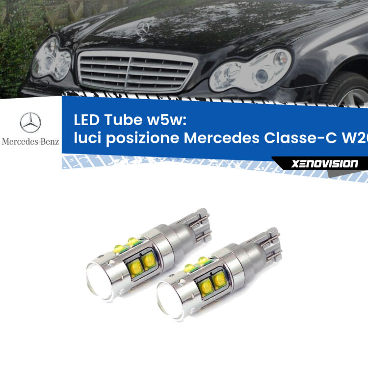 0 Luci posizione LED W5W Mercedes Classe-C W203 2000-2007 W5W Tube <strong>Luci posizione LED 6000k per Mercedes Classe-C</strong> W203 2000-2007. Lampadine <strong>W5W</strong> canbus modello Tube, luce bianco lunare, lunga durata e compatibilità.