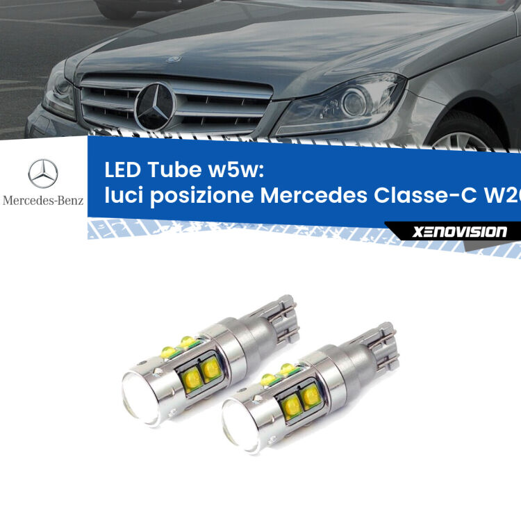 0 Luci posizione LED W5W Mercedes Classe-C W204 2007-2014 W5W Tube <strong>Luci posizione LED 6000k per Mercedes Classe-C</strong> W204 2007-2014. Lampadine <strong>W5W</strong> canbus modello Tube, luce bianco lunare, lunga durata e compatibilità.