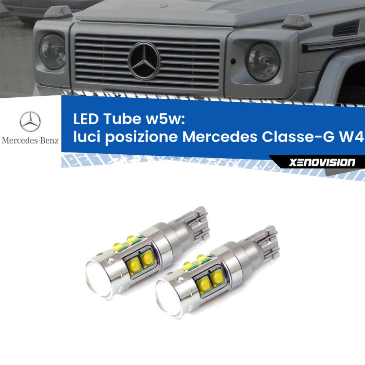Luci posizione LED W5W Mercedes Classe-G W463 1991-2004 W5W Tube <strong>Luci posizione LED 6000k per Mercedes Classe-G</strong> W463 1991-2004. Lampadine <strong>W5W</strong> canbus modello Tube, luce bianco lunare, lunga durata e compatibilità.