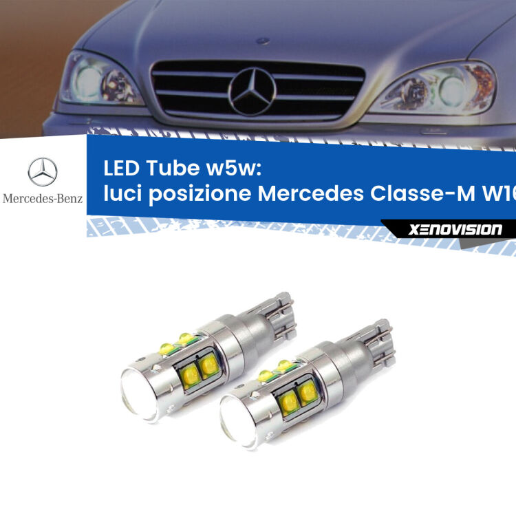 0 Luci posizione LED W5W Mercedes Classe-M W163 1998-2005 W5W Tube <strong>Luci posizione LED 6000k per Mercedes Classe-M</strong> W163 1998-2005. Lampadine <strong>W5W</strong> canbus modello Tube, luce bianco lunare, lunga durata e compatibilità.