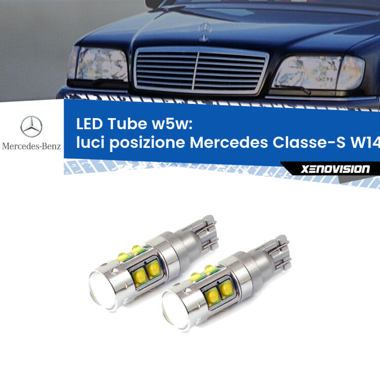 0 Luci posizione LED W5W Mercedes Classe-S W140 1991-1998 W5W Tube <strong>Luci posizione LED 6000k per Mercedes Classe-S</strong> W140 1991-1998. Lampadine <strong>W5W</strong> canbus modello Tube, luce bianco lunare, lunga durata e compatibilità.