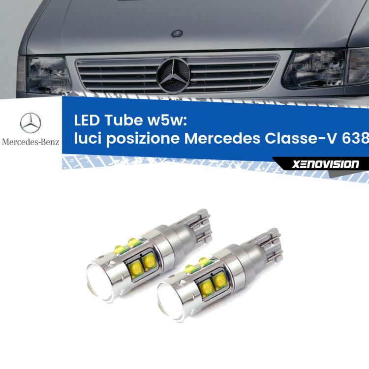 0 Luci posizione LED W5W Mercedes Classe-V 638/2 1996-2003 W5W Tube <strong>Luci posizione LED 6000k per Mercedes Classe-V</strong> 638/2 1996-2003. Lampadine <strong>W5W</strong> canbus modello Tube, luce bianco lunare, lunga durata e compatibilità.