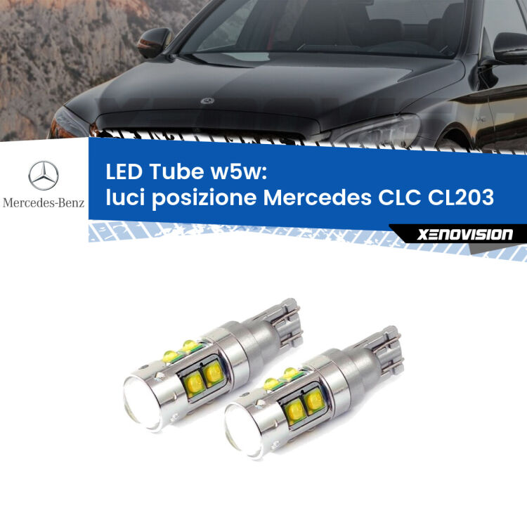 0 Luci posizione LED W5W Mercedes CLC CL203 2008-2011 W5W Tube <strong>Luci posizione LED 6000k per Mercedes CLC</strong> CL203 2008-2011. Lampadine <strong>W5W</strong> canbus modello Tube, luce bianco lunare, lunga durata e compatibilità.