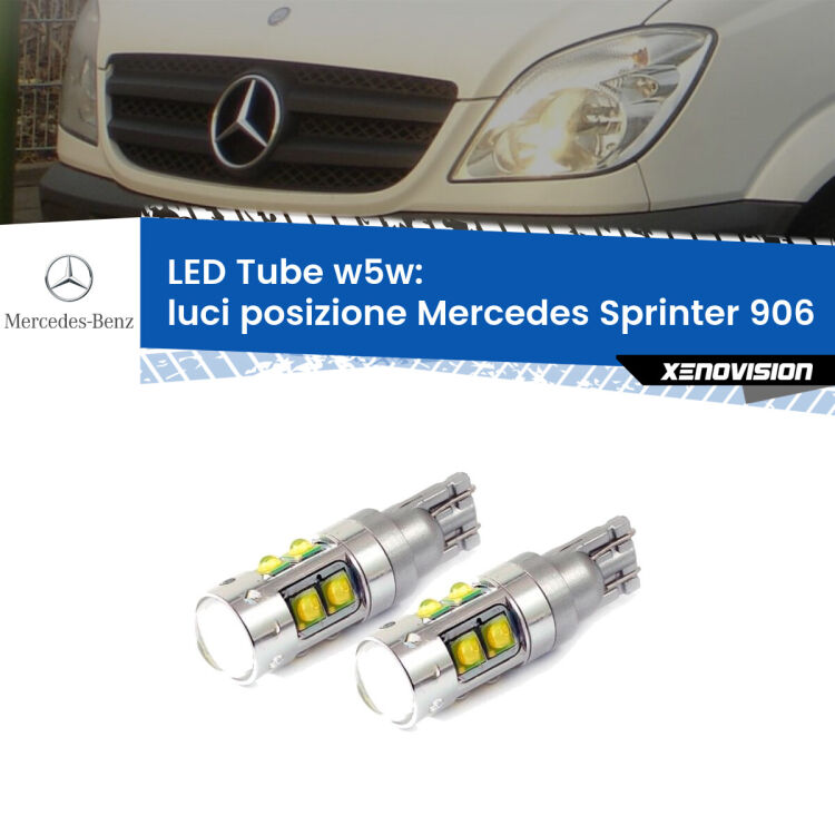 0 Luci posizione LED W5W Mercedes Sprinter 906 2006-2018 W5W Tube <strong>Luci posizione LED 6000k per Mercedes Sprinter</strong> 906 2006-2018. Lampadine <strong>W5W</strong> canbus modello Tube, luce bianco lunare, lunga durata e compatibilità.