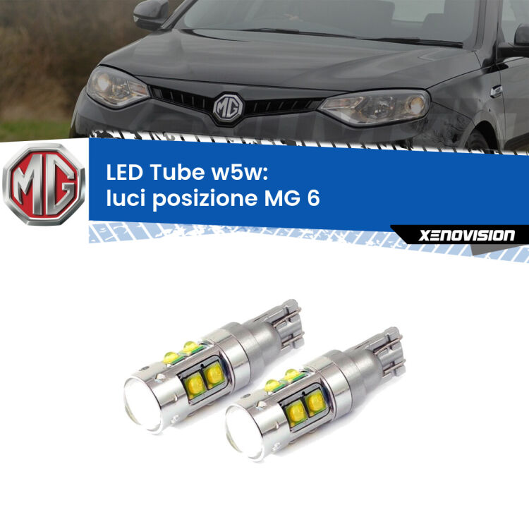 0 Luci posizione LED W5W MG 6  2010in poi W5W Tube <strong>Luci posizione LED 6000k per MG 6</strong>  2010in poi. Lampadine <strong>W5W</strong> canbus modello Tube, luce bianco lunare, lunga durata e compatibilità.