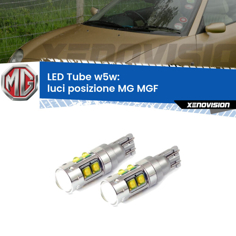 0 Luci posizione LED W5W MG MGF  1995-2002 W5W Tube <strong>Luci posizione LED 6000k per MG MGF</strong>  1995-2002. Lampadine <strong>W5W</strong> canbus modello Tube, luce bianco lunare, lunga durata e compatibilità.