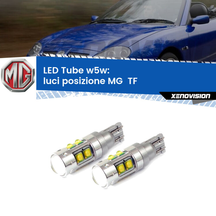 0 Luci posizione LED W5W MG  TF  2002-2009 W5W Tube <strong>Luci posizione LED 6000k per MG  TF</strong>  2002-2009. Lampadine <strong>W5W</strong> canbus modello Tube, luce bianco lunare, lunga durata e compatibilità.