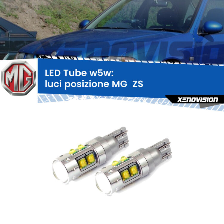 0 Luci posizione LED W5W MG  ZS  2001-2005 W5W Tube <strong>Luci posizione LED 6000k per MG  ZS</strong>  2001-2005. Lampadine <strong>W5W</strong> canbus modello Tube, luce bianco lunare, lunga durata e compatibilità.