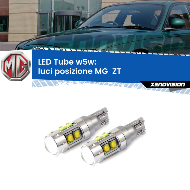 0 Luci posizione LED W5W MG  ZT  2001-2005 W5W Tube <strong>Luci posizione LED 6000k per MG  ZT</strong>  2001-2005. Lampadine <strong>W5W</strong> canbus modello Tube, luce bianco lunare, lunga durata e compatibilità.