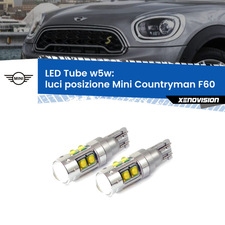 0 Luci posizione LED W5W Mini Countryman F60 2016-2019 W5W Tube <strong>Luci posizione LED 6000k per Mini Countryman</strong> F60 2016-2019. Lampadine <strong>W5W</strong> canbus modello Tube, luce bianco lunare, lunga durata e compatibilità.