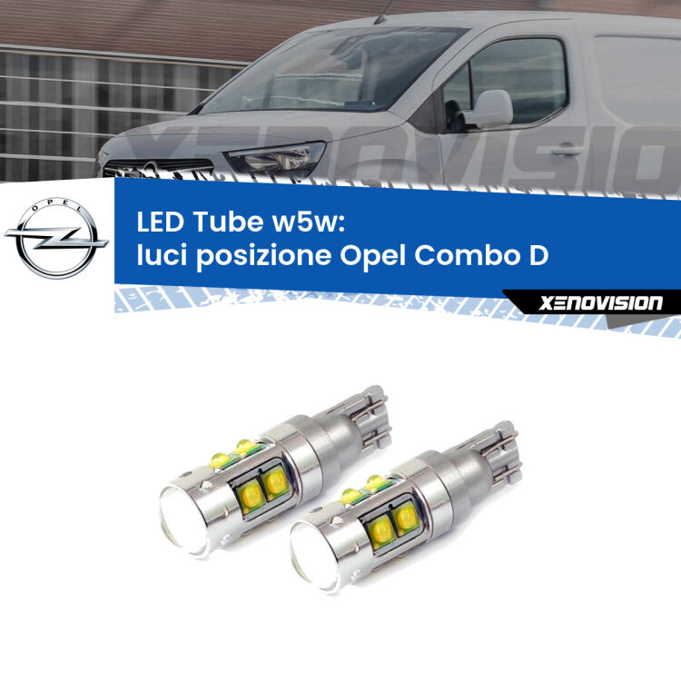 0 Luci posizione LED W5W Opel Combo D  2012-2018 W5W Tube <strong>Luci posizione LED 6000k per Opel Combo D</strong>  2012-2018. Lampadine <strong>W5W</strong> canbus modello Tube, luce bianco lunare, lunga durata e compatibilità.
