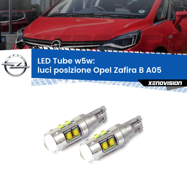 0 Luci posizione LED W5W Opel Zafira B A05 2005-2015 W5W Tube <strong>Luci posizione LED 6000k per Opel Zafira B</strong> A05 2005-2015. Lampadine <strong>W5W</strong> canbus modello Tube, luce bianco lunare, lunga durata e compatibilità.