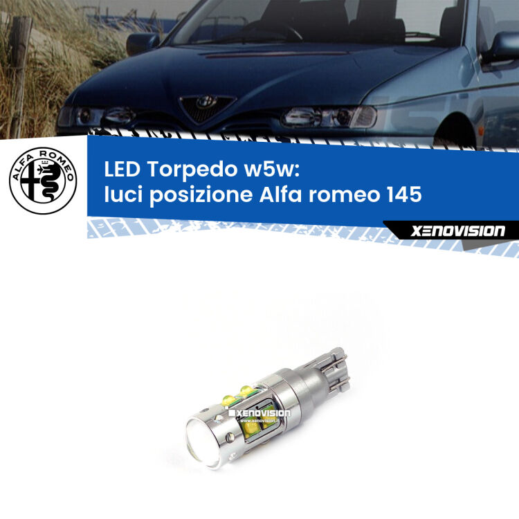 <strong>Luci posizione LED 6000k per Alfa romeo 145</strong>  1994-2001. Lampadine <strong>W5W</strong> canbus modello Torpedo.