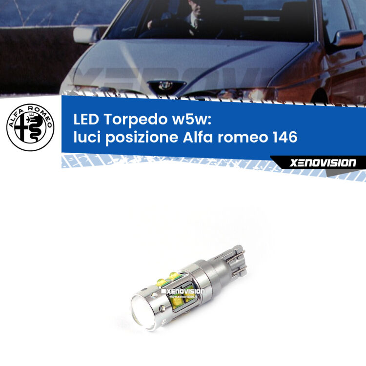 <strong>Luci posizione LED 6000k per Alfa romeo 146</strong>  1994-2001. Lampadine <strong>W5W</strong> canbus modello Torpedo.