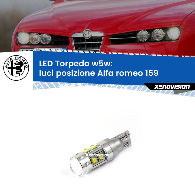 <strong>Luci posizione LED 6000k per Alfa romeo 159</strong>  2005-2012. Lampadine <strong>W5W</strong> canbus modello Torpedo.