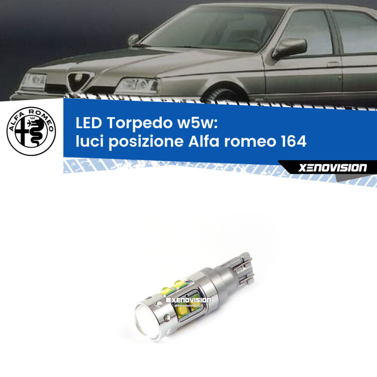 <strong>Luci posizione LED 6000k per Alfa romeo 164</strong>  1987-1998. Lampadine <strong>W5W</strong> canbus modello Torpedo.