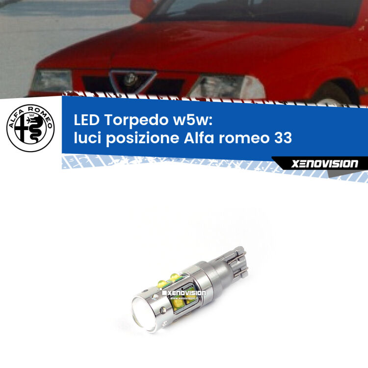 <strong>Luci posizione LED 6000k per Alfa romeo 33</strong>  1990-1994. Lampadine <strong>W5W</strong> canbus modello Torpedo.