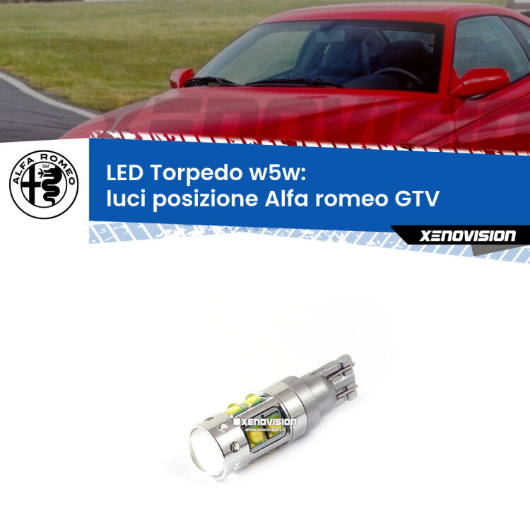 <strong>Luci posizione LED 6000k per Alfa romeo GTV</strong>  1995-2005. Lampadine <strong>W5W</strong> canbus modello Torpedo.