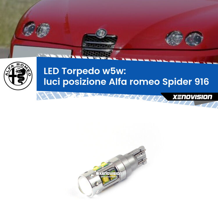 <strong>Luci posizione LED 6000k per Alfa romeo Spider</strong> 916 1995-2005. Lampadine <strong>W5W</strong> canbus modello Torpedo.
