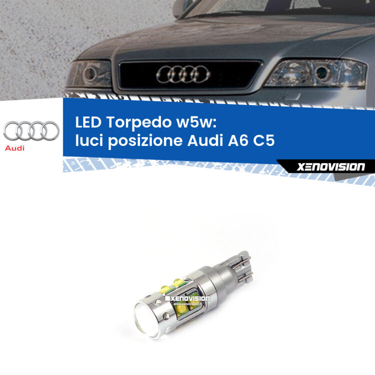 <strong>Luci posizione LED 6000k per Audi A6</strong> C5 1997-2004. Lampadine <strong>W5W</strong> canbus modello Torpedo.