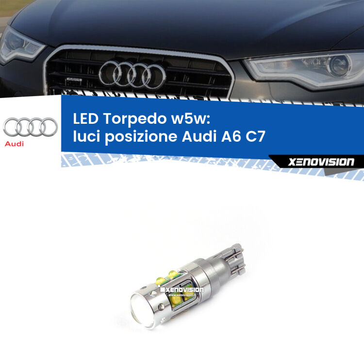 <strong>Luci posizione LED 6000k per Audi A6</strong> C7 2010-2018. Lampadine <strong>W5W</strong> canbus modello Torpedo.