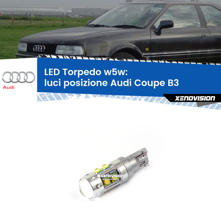 <strong>Luci posizione LED 6000k per Audi Coupe</strong> B3 versione 2. Lampadine <strong>W5W</strong> canbus modello Torpedo.