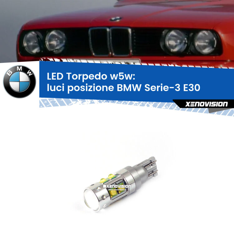 <strong>Luci posizione LED 6000k per BMW Serie-3</strong> E30 Versione 1. Lampadine <strong>W5W</strong> canbus modello Torpedo.