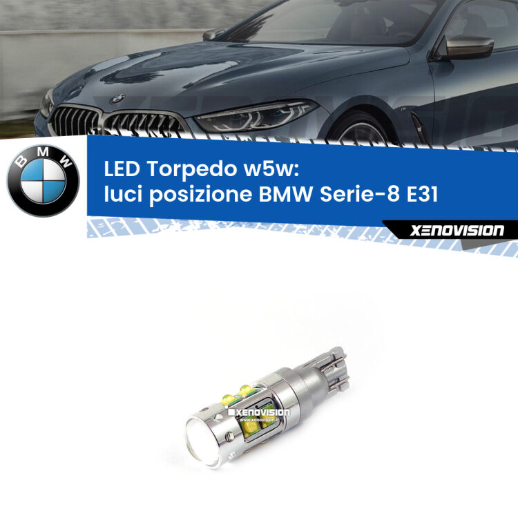 <strong>Luci posizione LED 6000k per BMW Serie-8</strong> E31 1990-1999. Lampadine <strong>W5W</strong> canbus modello Torpedo.