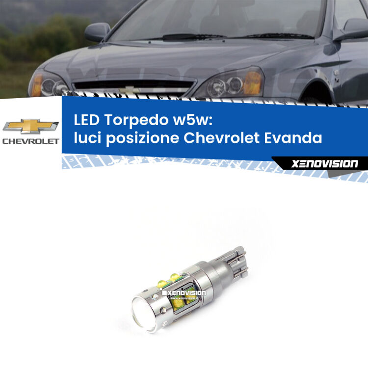<strong>Luci posizione LED 6000k per Chevrolet Evanda</strong>  2005-2006. Lampadine <strong>W5W</strong> canbus modello Torpedo.
