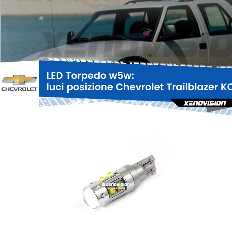 <strong>Luci posizione LED 6000k per Chevrolet Trailblazer</strong> KC 2001-2008. Lampadine <strong>W5W</strong> canbus modello Torpedo.