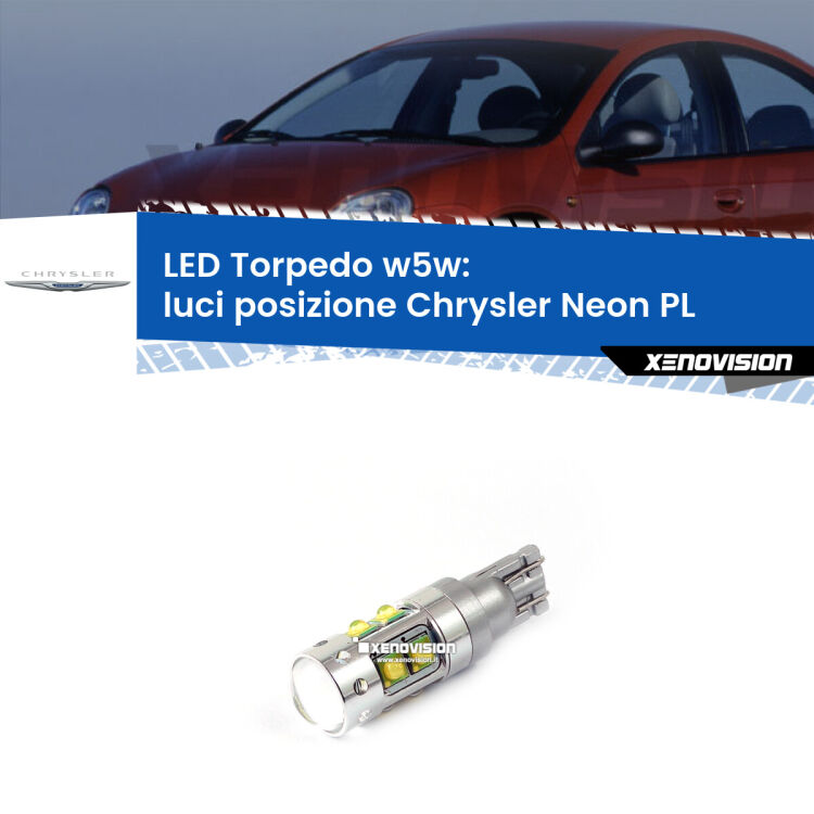 <strong>Luci posizione LED 6000k per Chrysler Neon</strong> PL 1994-1999. Lampadine <strong>W5W</strong> canbus modello Torpedo.