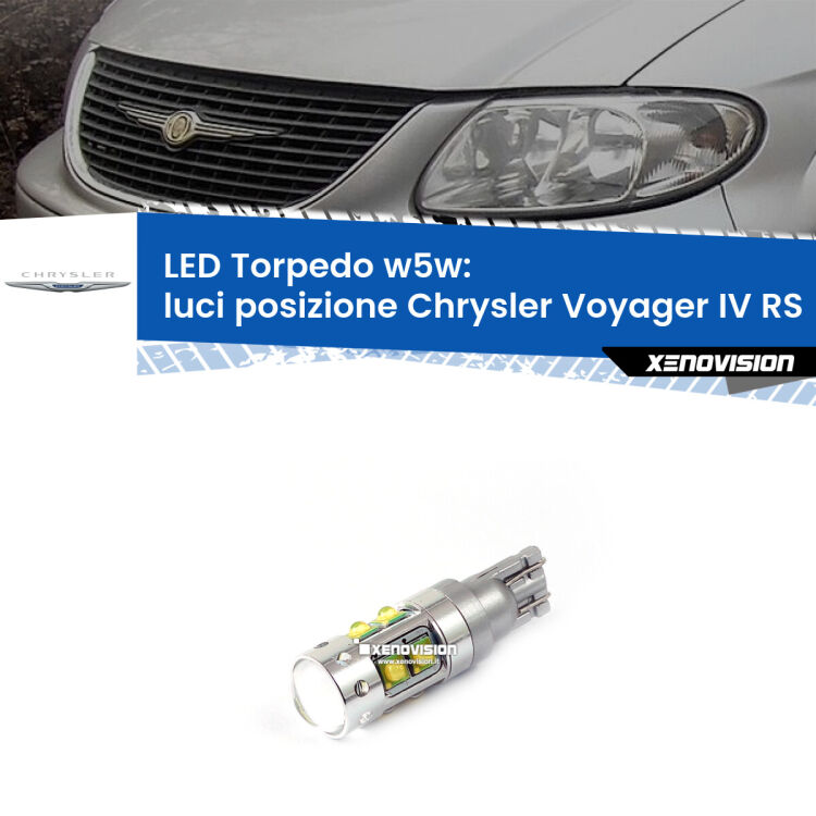 <strong>Luci posizione LED 6000k per Chrysler Voyager IV</strong> RS 2000-2007. Lampadine <strong>W5W</strong> canbus modello Torpedo.