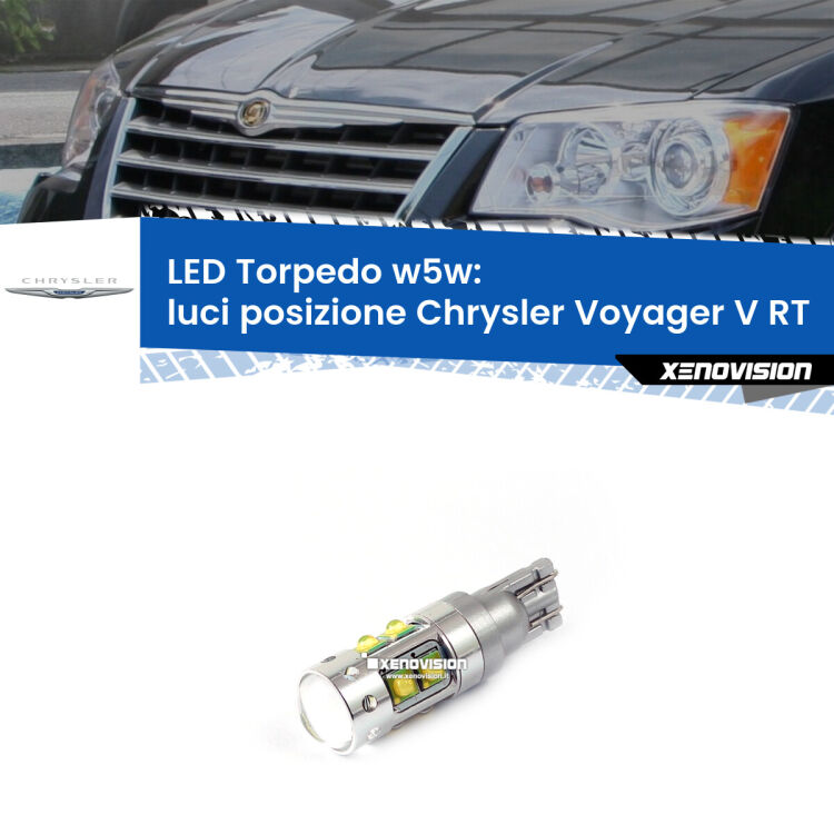 <strong>Luci posizione LED 6000k per Chrysler Voyager V</strong> RT 2007-2016. Lampadine <strong>W5W</strong> canbus modello Torpedo.
