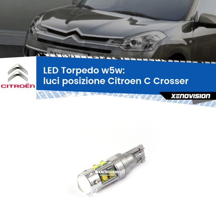 <strong>Luci posizione LED 6000k per Citroen C Crosser</strong>  2007-2012. Lampadine <strong>W5W</strong> canbus modello Torpedo.
