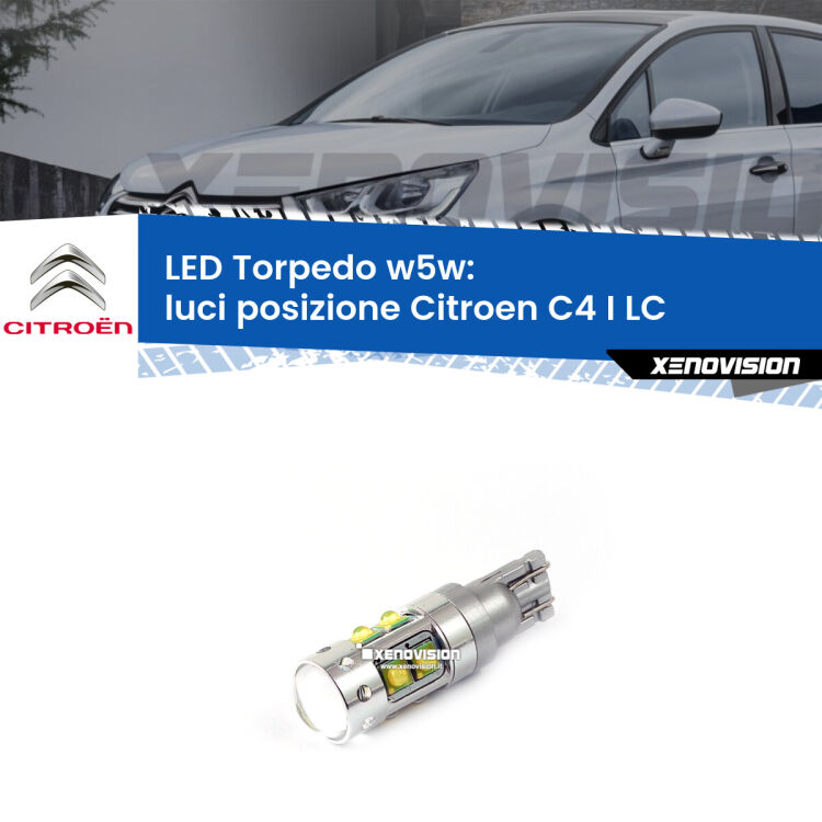 <strong>Luci posizione LED 6000k per Citroen C4 I</strong> LC 2004-2011. Lampadine <strong>W5W</strong> canbus modello Torpedo.