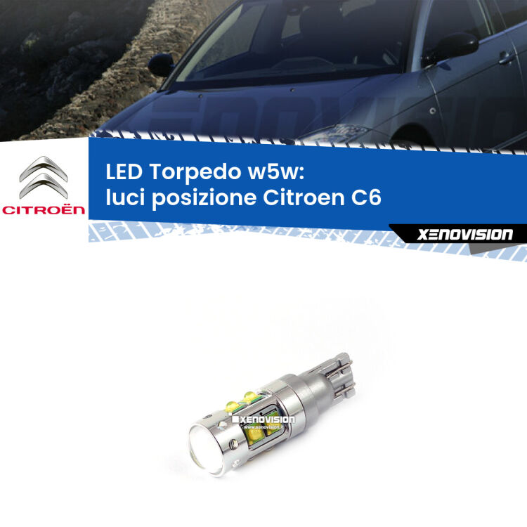 <strong>Luci posizione LED 6000k per Citroen C6</strong>  2005-2012. Lampadine <strong>W5W</strong> canbus modello Torpedo.