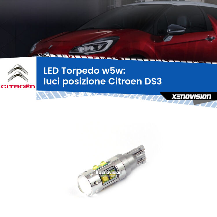<strong>Luci posizione LED 6000k per Citroen DS3</strong>  2009-2015. Lampadine <strong>W5W</strong> canbus modello Torpedo.
