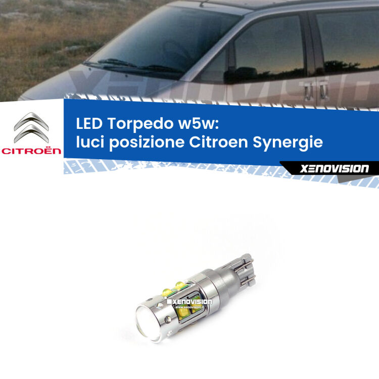 <strong>Luci posizione LED 6000k per Citroen Synergie</strong>  1994-2002. Lampadine <strong>W5W</strong> canbus modello Torpedo.