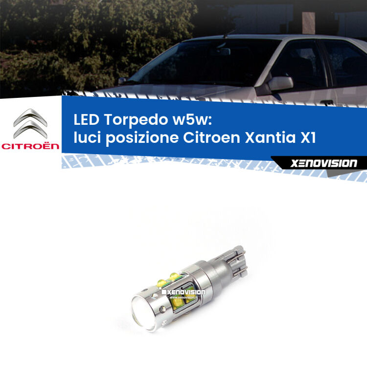 <strong>Luci posizione LED 6000k per Citroen Xantia</strong> X1 1993-2003. Lampadine <strong>W5W</strong> canbus modello Torpedo.