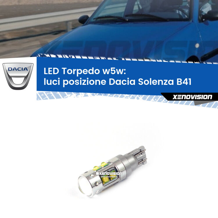 <strong>Luci posizione LED 6000k per Dacia Solenza</strong> B41 2003in poi. Lampadine <strong>W5W</strong> canbus modello Torpedo.