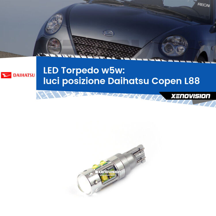 <strong>Luci posizione LED 6000k per Daihatsu Copen</strong> L88 2003-2012. Lampadine <strong>W5W</strong> canbus modello Torpedo.