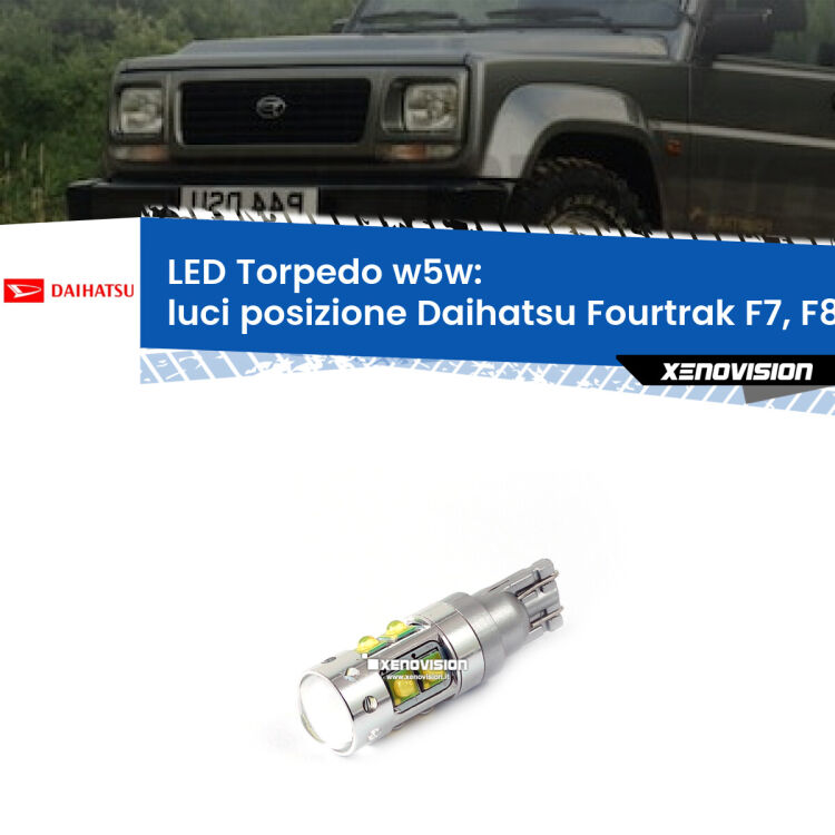 <strong>Luci posizione LED 6000k per Daihatsu Fourtrak</strong> F7, F8 1985-1998. Lampadine <strong>W5W</strong> canbus modello Torpedo.