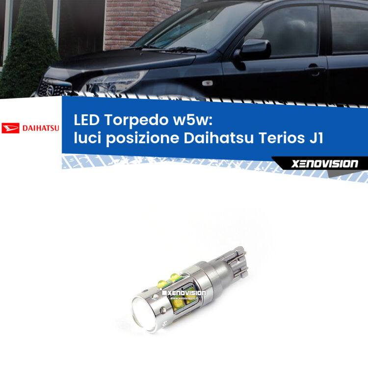 <strong>Luci posizione LED 6000k per Daihatsu Terios</strong> J1 1997-2005. Lampadine <strong>W5W</strong> canbus modello Torpedo.