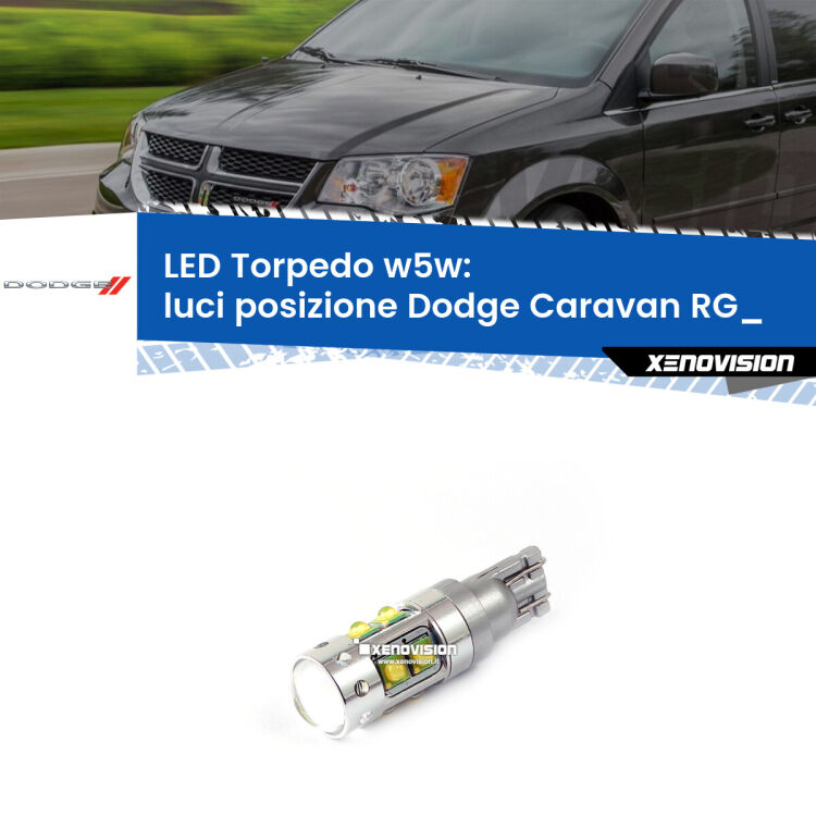 <strong>Luci posizione LED 6000k per Dodge Caravan</strong> RG_ 2000-2007. Lampadine <strong>W5W</strong> canbus modello Torpedo.