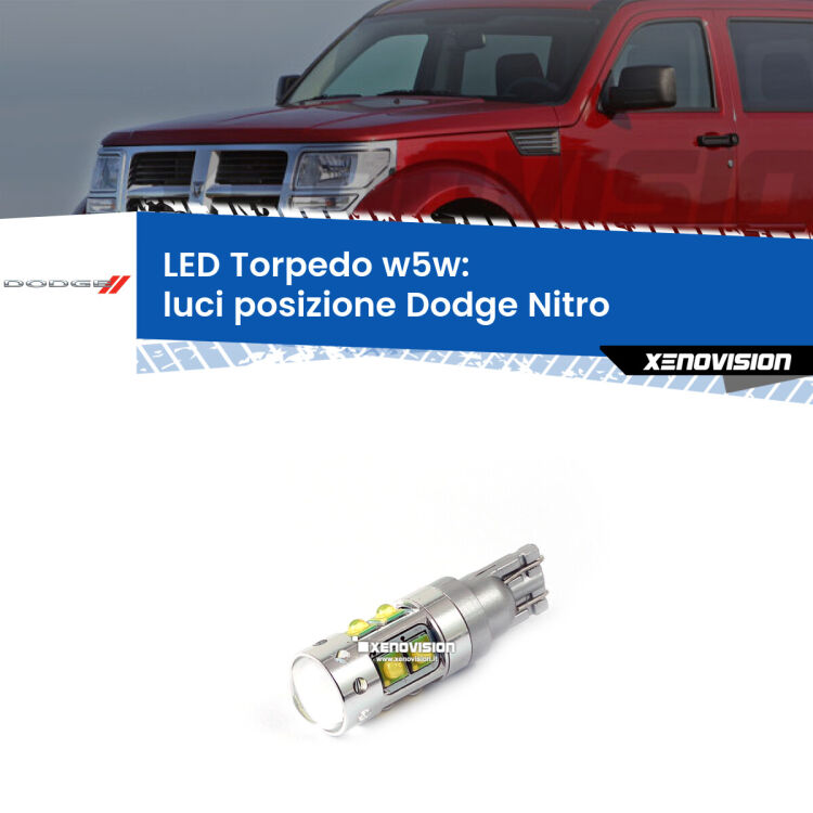 <strong>Luci posizione LED 6000k per Dodge Nitro</strong>  2006-2012. Lampadine <strong>W5W</strong> canbus modello Torpedo.