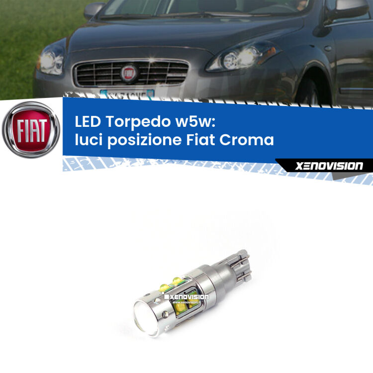 <strong>Luci posizione LED 6000k per Fiat Croma</strong>  2005-2010. Lampadine <strong>W5W</strong> canbus modello Torpedo.