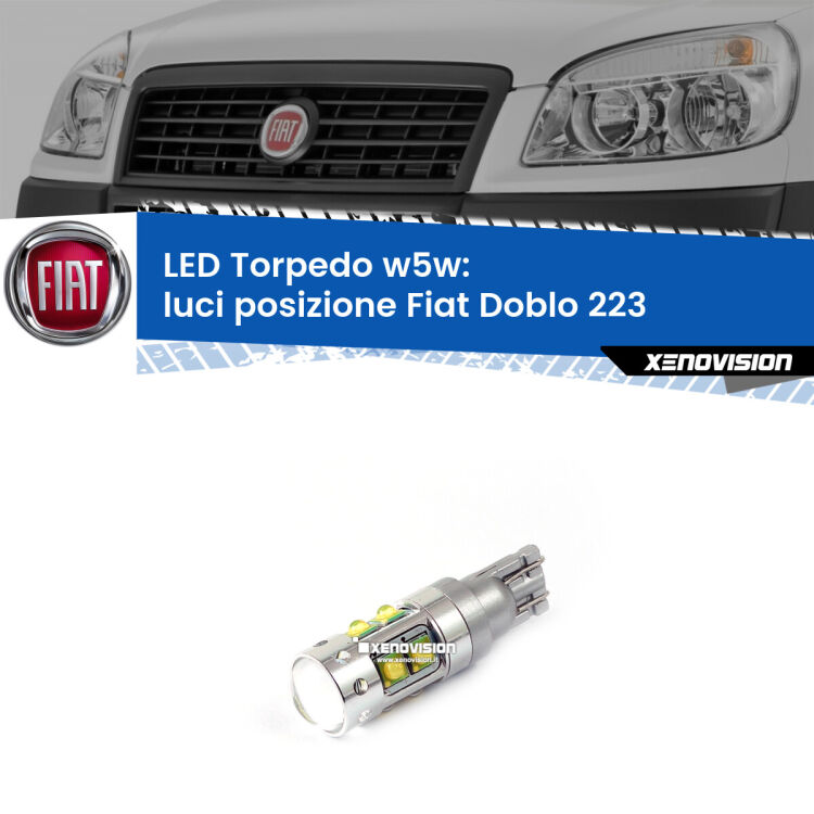 <strong>Luci posizione LED 6000k per Fiat Doblo</strong> 223 2000-2010. Lampadine <strong>W5W</strong> canbus modello Torpedo.