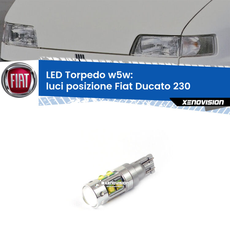 <strong>Luci posizione LED 6000k per Fiat Ducato</strong> 230 1994-2002. Lampadine <strong>W5W</strong> canbus modello Torpedo.